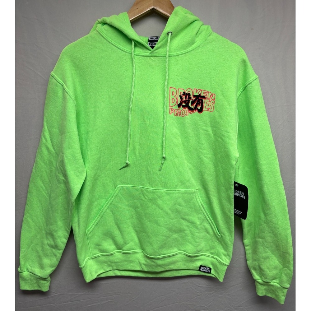 Broken Promises Hoodie Mens Green Quan 2 Graphic‎ Smiley Logo Pullover Large